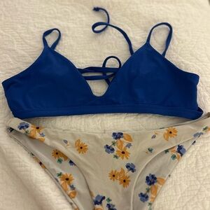 Bond-eye Royal Blue Bikini Top with Floral Bottom